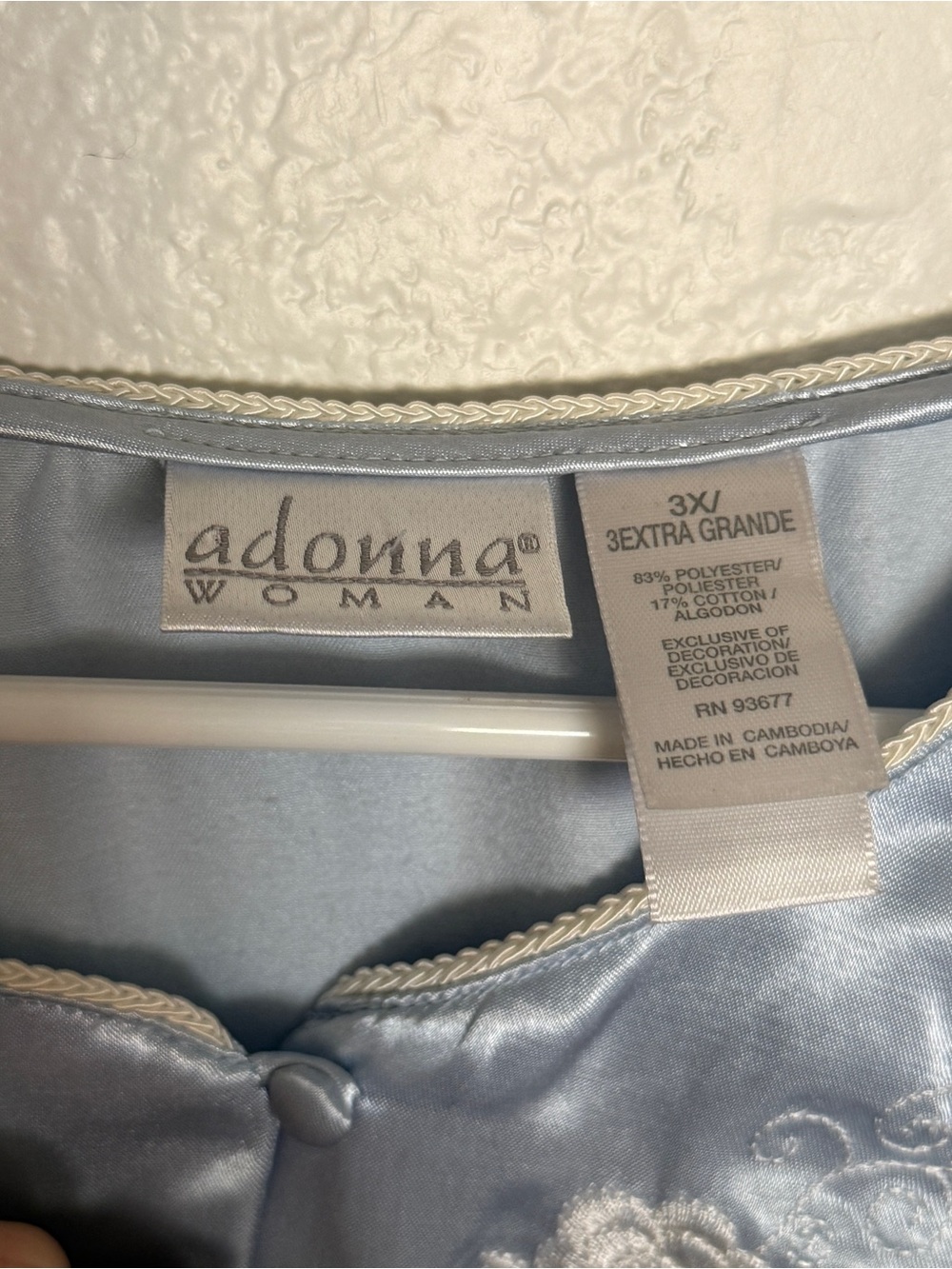 Adonna Woman Vintage Blue Satin Floral Embroidered Long Nightgown 3X - Picture 9 of 9